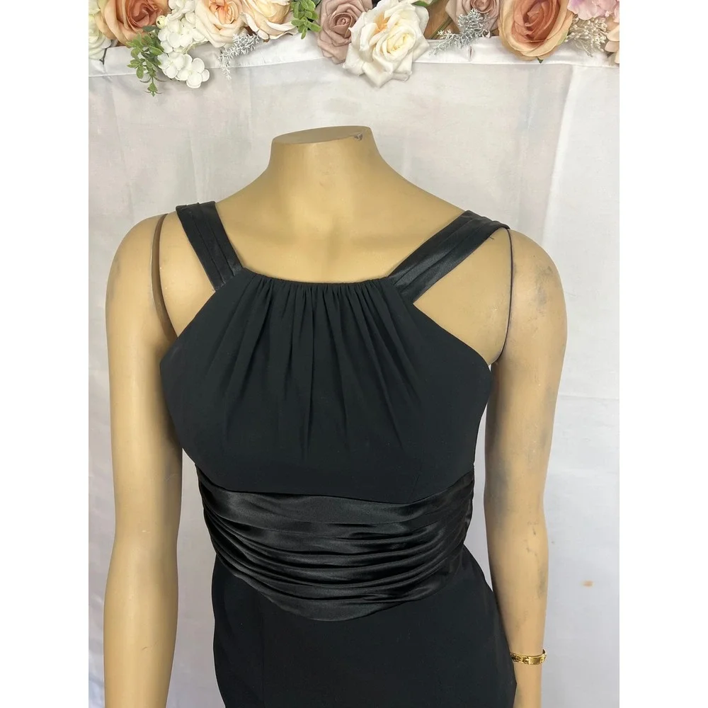 Formal Black High Neck Open Back Evening Gown with Satin Bow Detail Floor Length - Picture 2 of 9